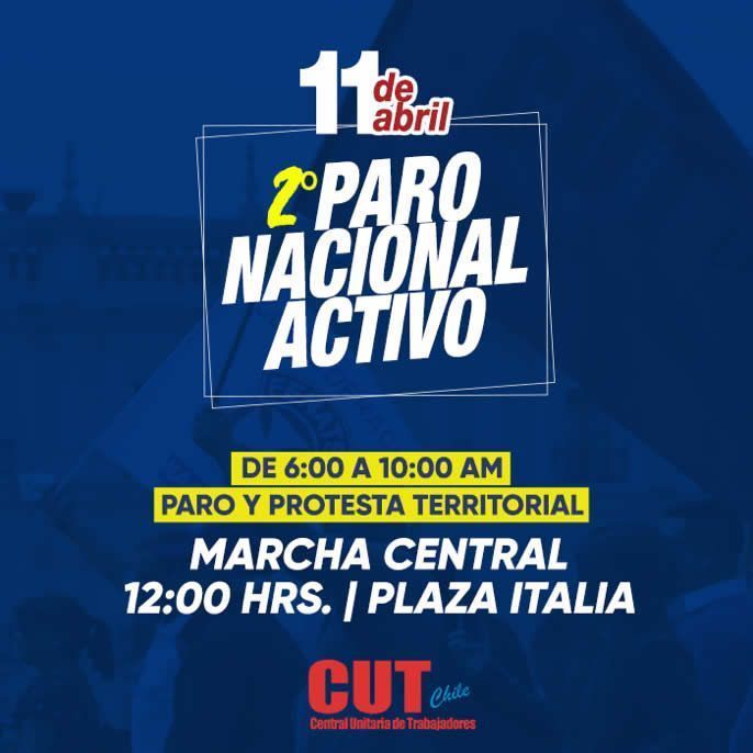 Paro nacional activo de la CUT el 11 de abril