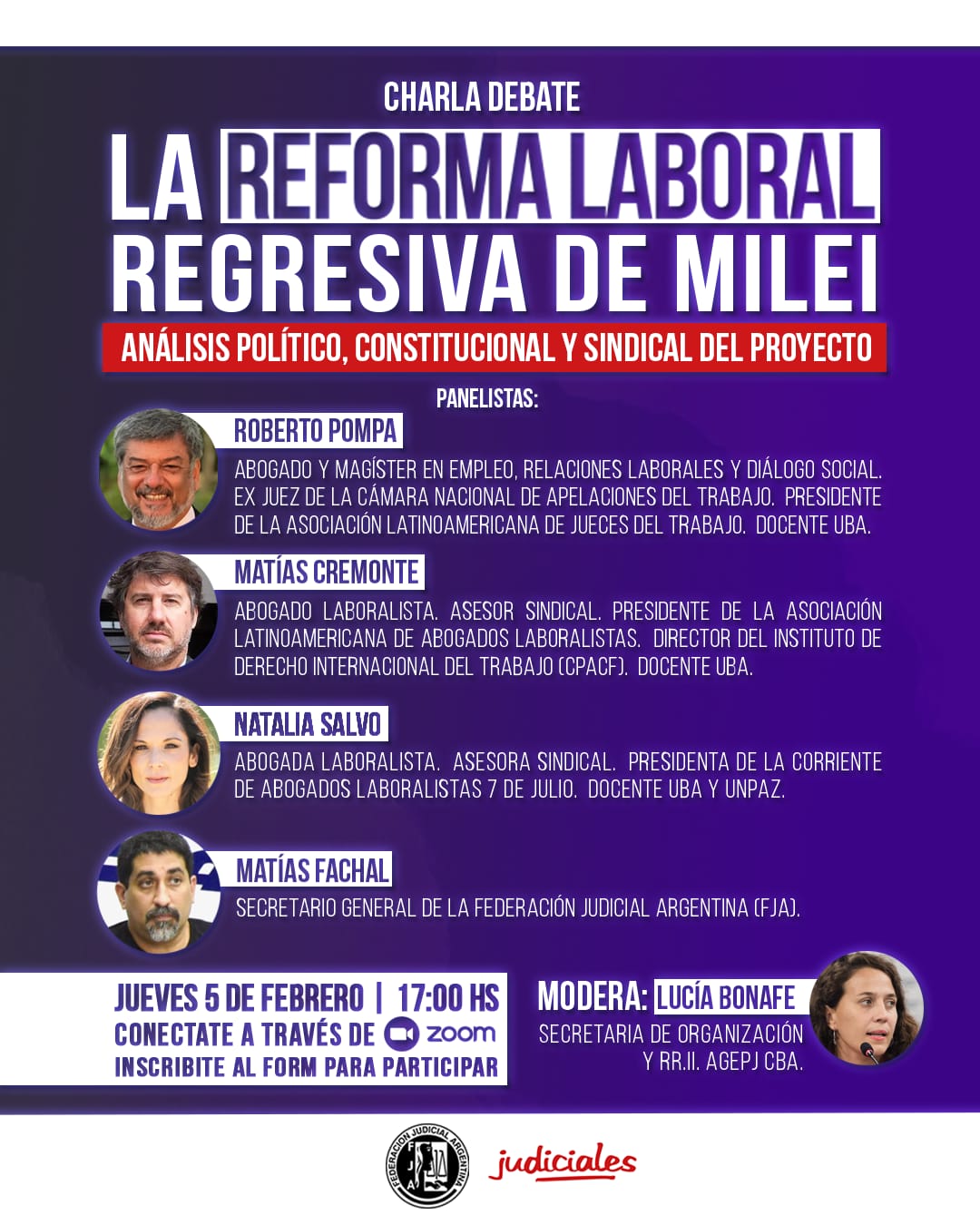 La FJA realizará una charla debate sobre la Reforma Laboral de Milei